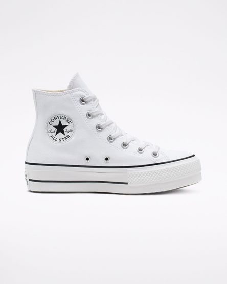 Sapatos Plataforma Converse Chuck Taylor All Star Lift Lona Cano Alto Feminino Branco Pretas Branco | PT H03P49T